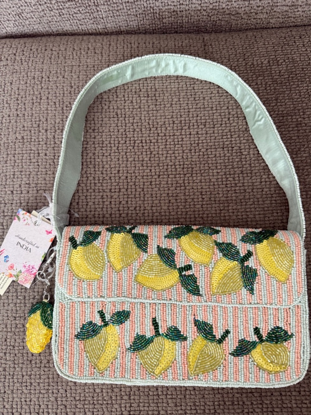 New Viral Pink Lemon Beaded Shoulder Bag w/Charm 2026